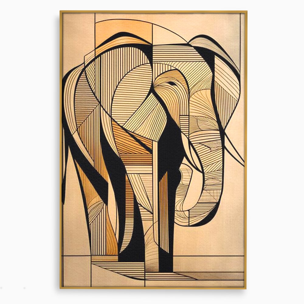 Tablou canvas cu tablou canvas cu elefant geometric, in rama de aluminiu auriu
